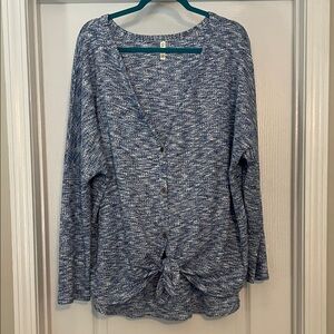 V-Neck Tie-Front Waffle Knit Tunic